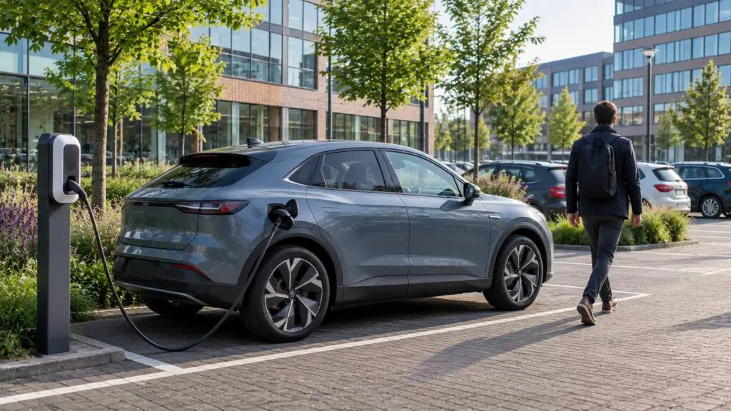 Elektrische auto opladen aan een laadpunt tijdens dagelijks gebruik